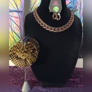 Paparazzi Brown Necklace with Leopard Earrings